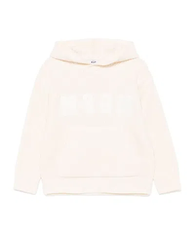 Msgm Kids' Logo-embroidered Hoodie In White