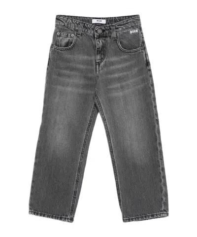 Msgm Kids' Logo-embroidered Jeans In Gray