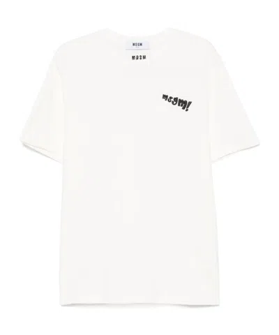 Msgm Logo Embroidered Jersey T-shirt In White