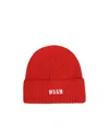 Msgm Logo-embroidered Knitted Beanie In Red