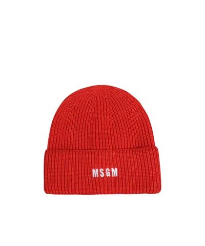 MSGM LOGO-EMBROIDERED KNITTED BEANIE