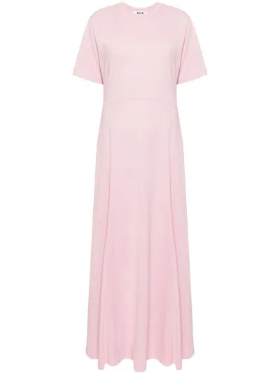 Msgm Logo-embroidered Maxi Dress In Pink