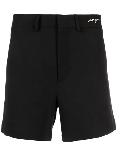 Msgm Logo-embroidered Mid-rise Shorts In Black