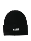 Msgm Logo-embroidered Ribbed Beanie In Black