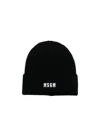 Msgm Logo-embroidered Ribbed-knit Beanie In Black