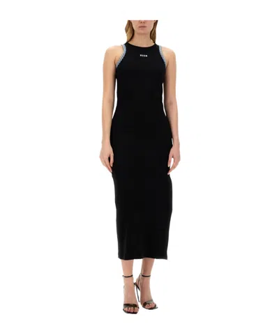 Msgm Ribbed Dress With Applications In Black