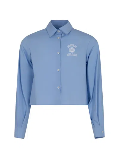 Msgm Kids' Logo-embroidered Shirt In Blue