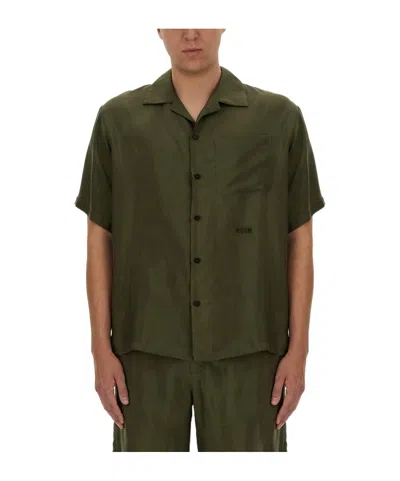 MSGM MSGM LOGO EMBROIDERED SATIN BOWLING SHIRT