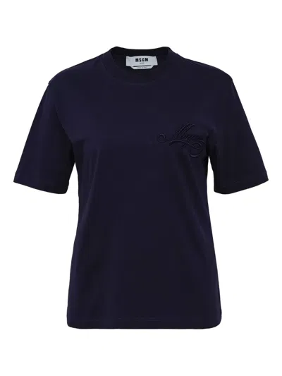 Msgm Logo-embroidered Short-sleeve T-shirt In Black