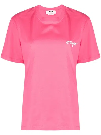 Msgm Logo-print Cotton T-shirt In Rosa