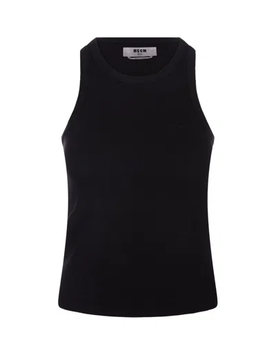 Msgm Logo Embroidered Sleeveless Ribbed Tank Top In Black
