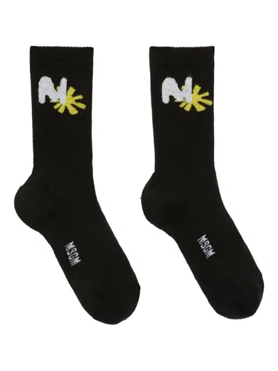 Msgm Logo-embroidered Socks In Black