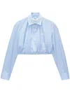 Msgm Logo-embroidered Striped Cropped Shirt In Blue