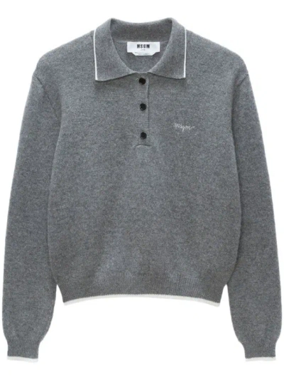 Msgm Logo-embroidered Sweater In Gris