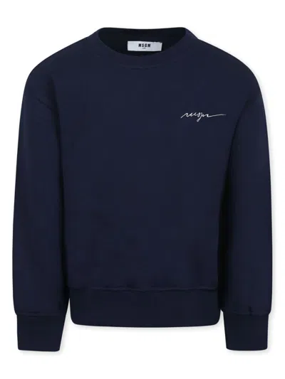 Msgm Kids' Logo-embroidered Sweatshirt In Blue