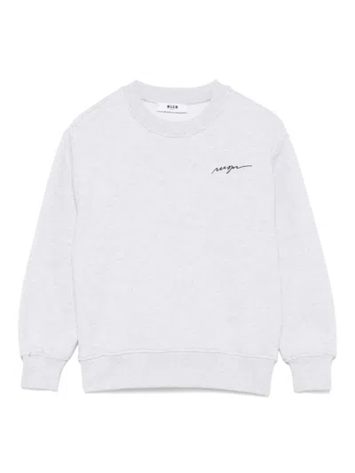 Msgm Kids' Logo-embroidered Sweatshirt In Grey
