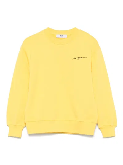 Msgm Kids' Logo-embroidered Sweatshirt In Yellow
