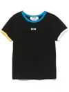 Msgm Black T-shirt With Embroidered Logo On The Front And Contrasting Edges In Black