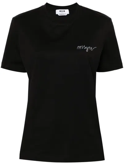 MSGM LOGO-EMBROIDERED T-SHIRT