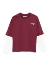 Msgm Logo-embroidered T-shirt In Burgundy