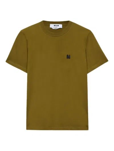 Msgm Logo-embroidered T-shirt In Green