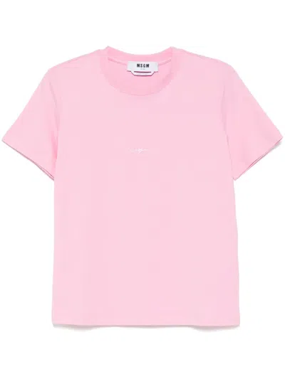 Msgm T-shirt Mit Logo-stickerei In Rosa