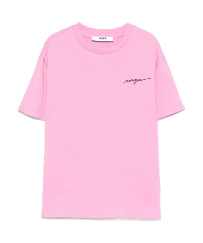 Msgm Logo-embroidered T-shirt In Rose Pink