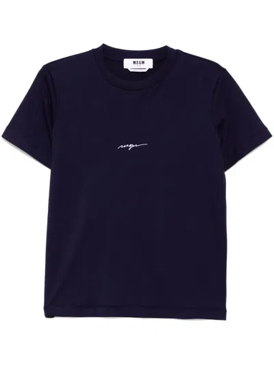 Msgm T-shirt Mit Logo-stickerei In Violett