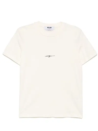 Msgm T-shirt Mit Logo-stickerei In Weiss
