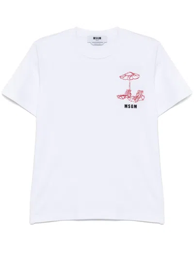 Msgm T-shirt Mit Logo-stickerei In Weiss