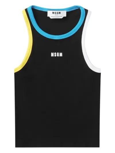 Msgm Logo-embroidered Tank Top In Black