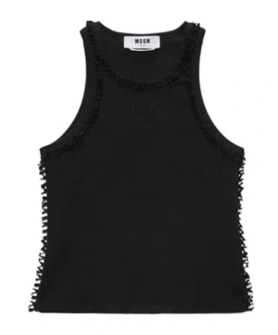 Msgm Logo-embroidered Tank Top In Black