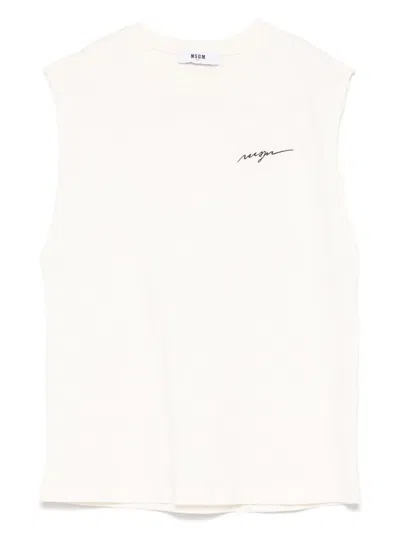 Msgm Kids' Logo-embroidered Tank Top In White