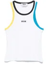Msgm White Ribbed Top With Logo Embroidered On The Front In White
