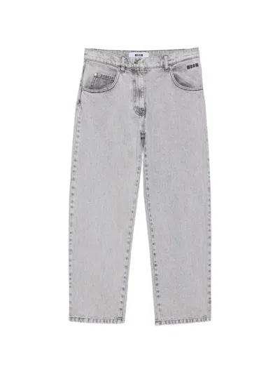 Msgm Logo-embroidered Tapered Jeans In Gray