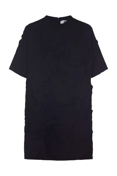 Msgm Pleated T-shirt Dress In Black
