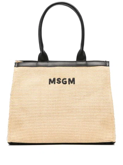 Msgm Kids' Logo-embroidered Tote Bag In Neutrals