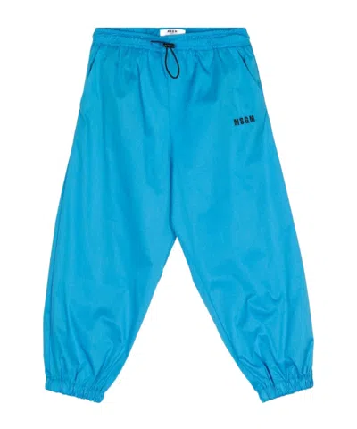 Msgm Kids' Logo-embroidered Track Pants In Blue
