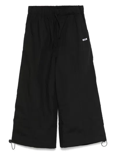 Msgm Kids' Logo-embroidered Trousers In Black