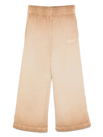 Msgm Kids' Logo-embroidered Trousers In Neutral