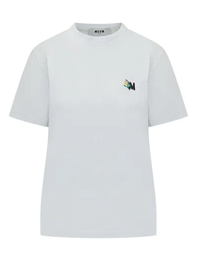 Msgm Logo Embroidered T-shirt In White