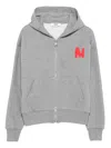 Msgm Logo-embroidered Zip-up Hoodie In Gray