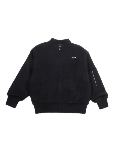 Msgm Logo-embroidered Zip-up Jacket In Black