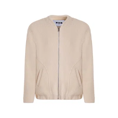 Msgm Kids' Logo Embroidered Zip-up Jacket In Crema