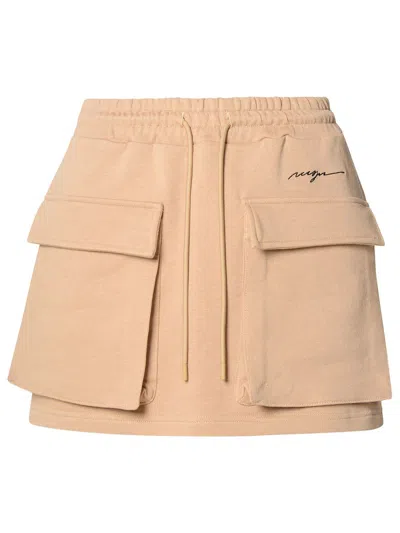 Msgm Logo Embroidered Drawstring Mini Skirt In Beige