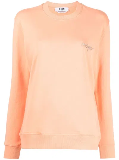 Msgm Logo-embroidery Cotton Sweatshirt In Orange