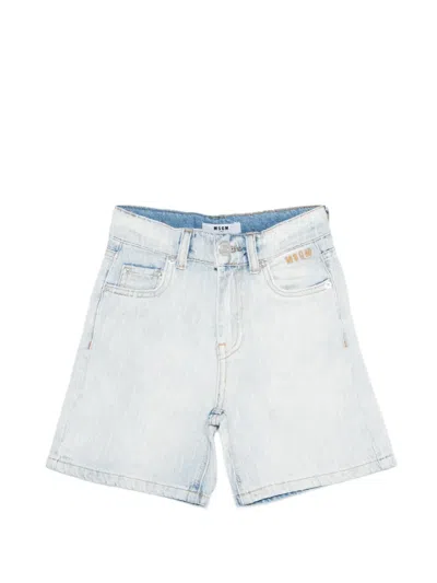 Msgm Kids' Logo-embroidery Shorts In Blue