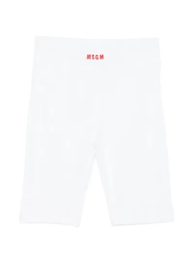Msgm Kids' Logo-embroidery Shorts In White