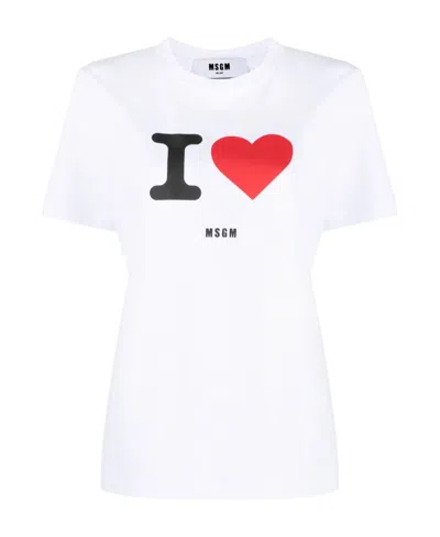 Msgm Logo-flocked Cotton T-shirt In White