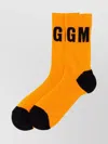 Msgm Logo High Leg Ribbed Socks In Orange